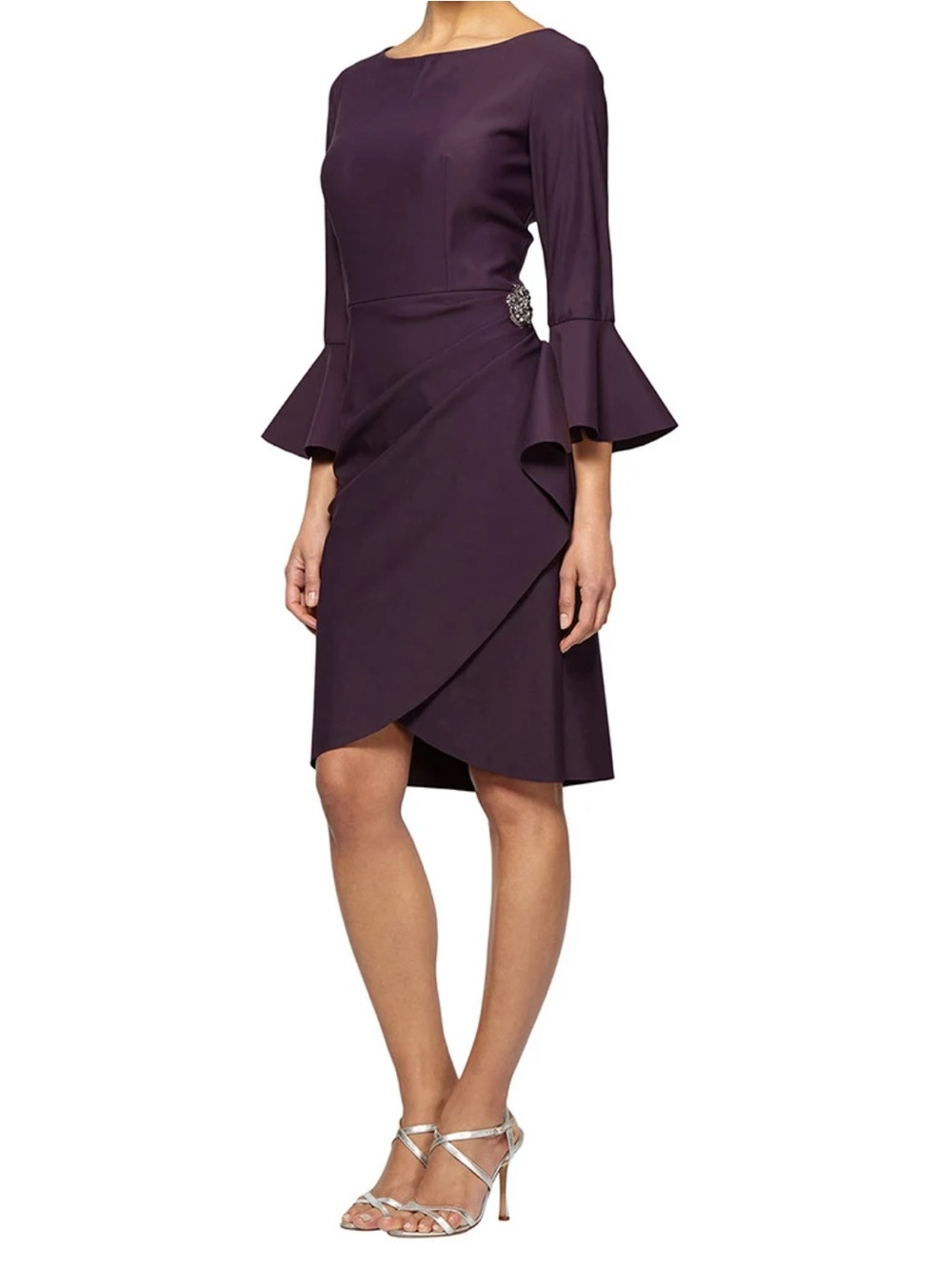 Alex Evenings Plum Long Sleeve Cocktail Dress with Flared Cuffs